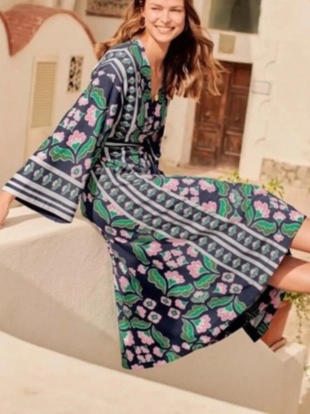 Boden Navy Blue Kimono Wrap Dress with Pockets! - Picture 1 of 7